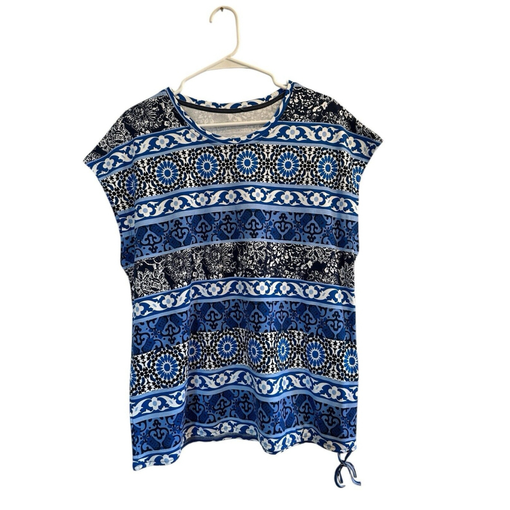 Allison Daley Floral Sleeveless Blouse W/ Waist Tie Womens L Spring Summer Top